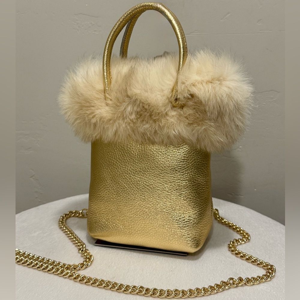 Natural Real Fox Fur Trimmed With Togo Cowhide Handmade Tote Bag/Crossbody